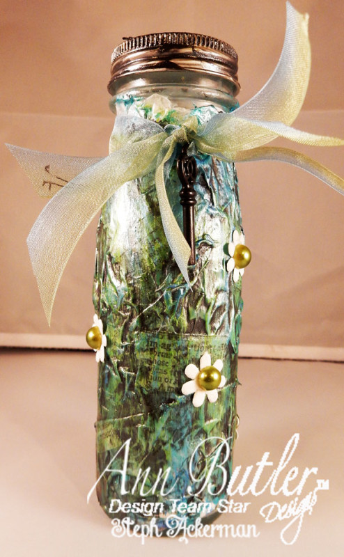altered-bottle with Iridescents by Ann Butler Designs