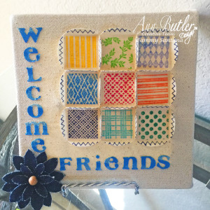 Altered Canvas With Faux Quilting Stamps