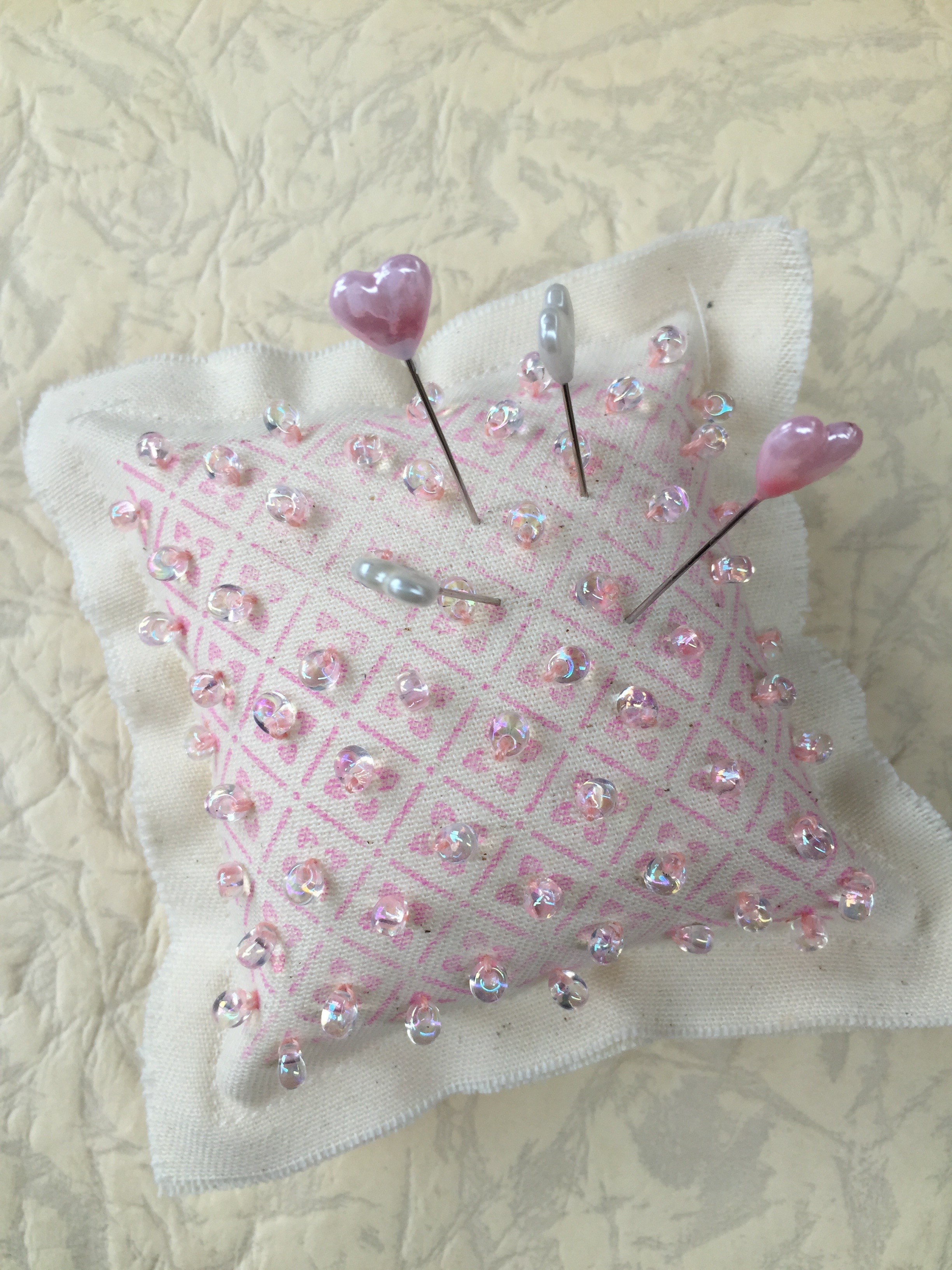 Stamped and Beaded Pretty Little Pincushion