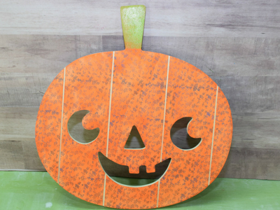 Inked and Stamped Halloween Wood Pumpkin