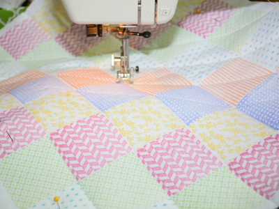 Hand Stamped Quilted Barbie Blanket and Pillow