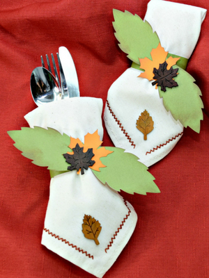 Thanksgiving Napkins Stamped Stitched