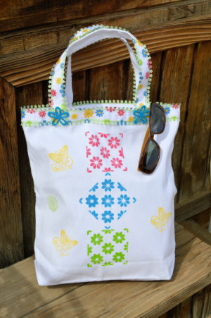 Stenciled Funky Floral Tote