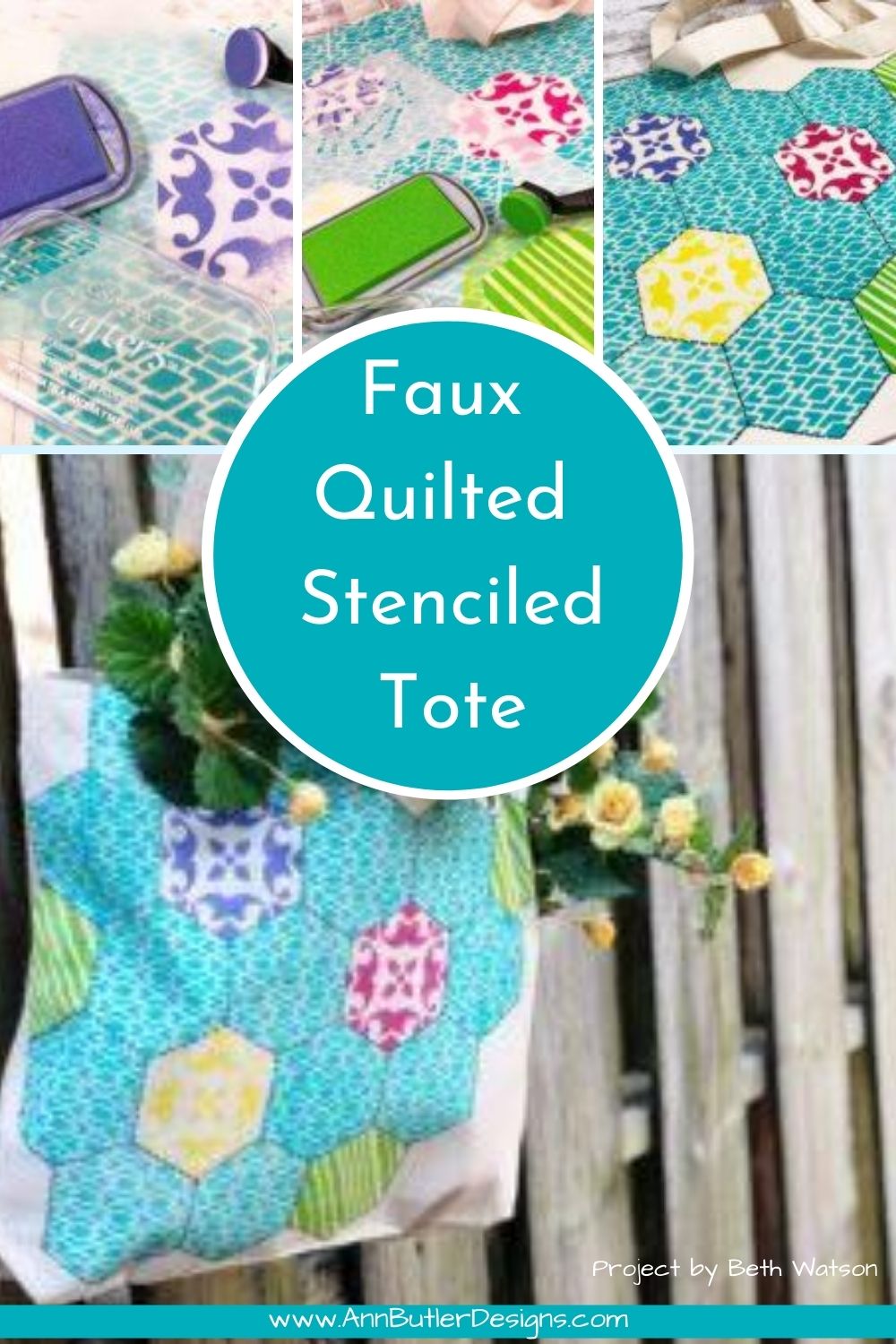 Faux Quilted Stenciled Market Tote Pin