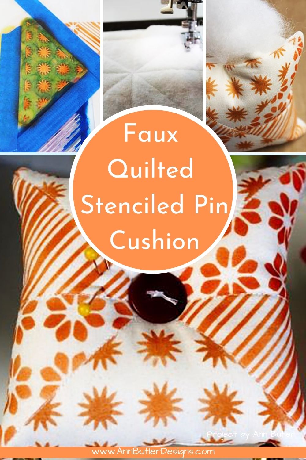 Faux Quilted Stenciled Pin Cushion Pin